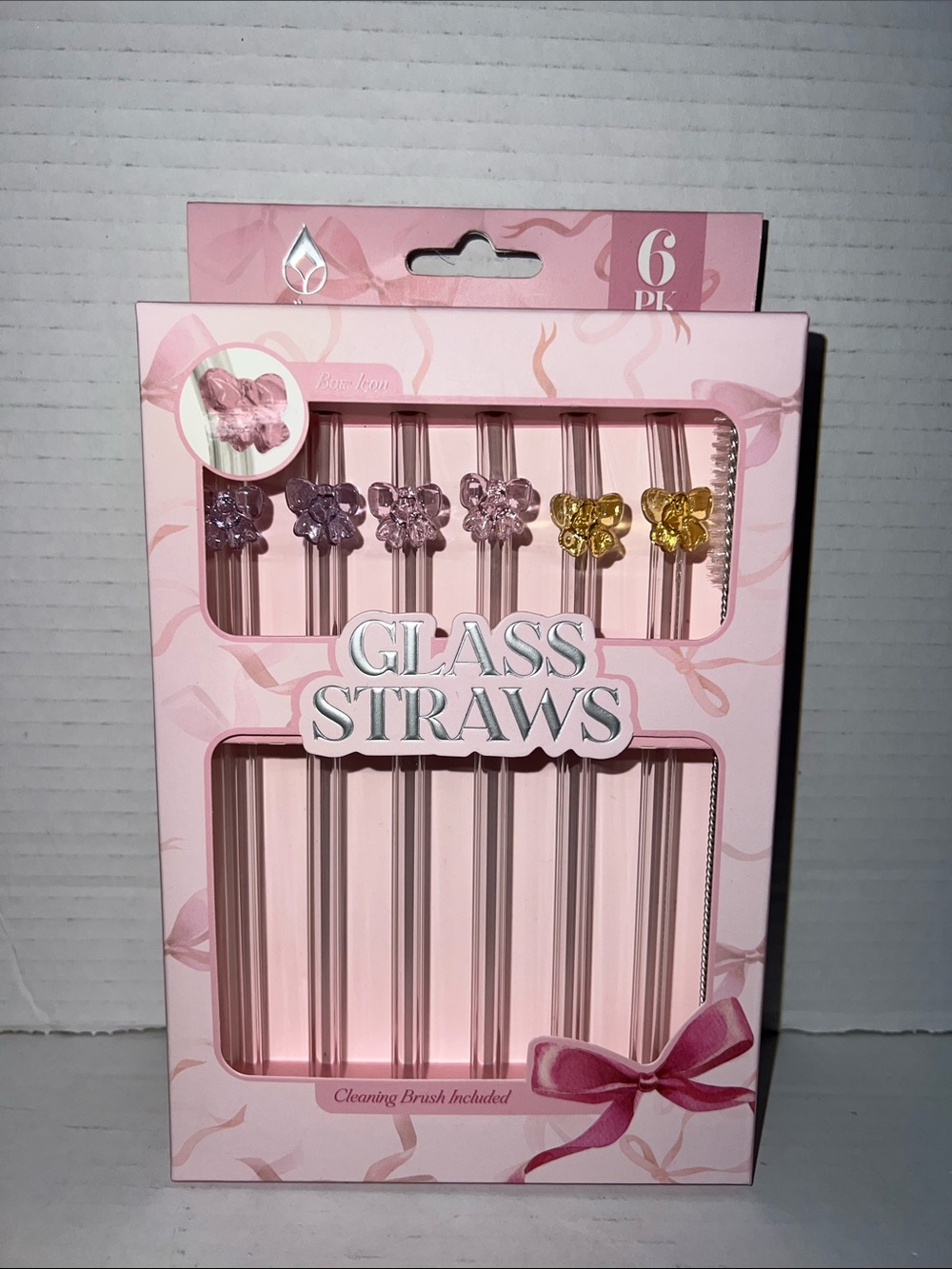 Wellness Glass Bow Straws Set Pink Purple Yellow NEW
